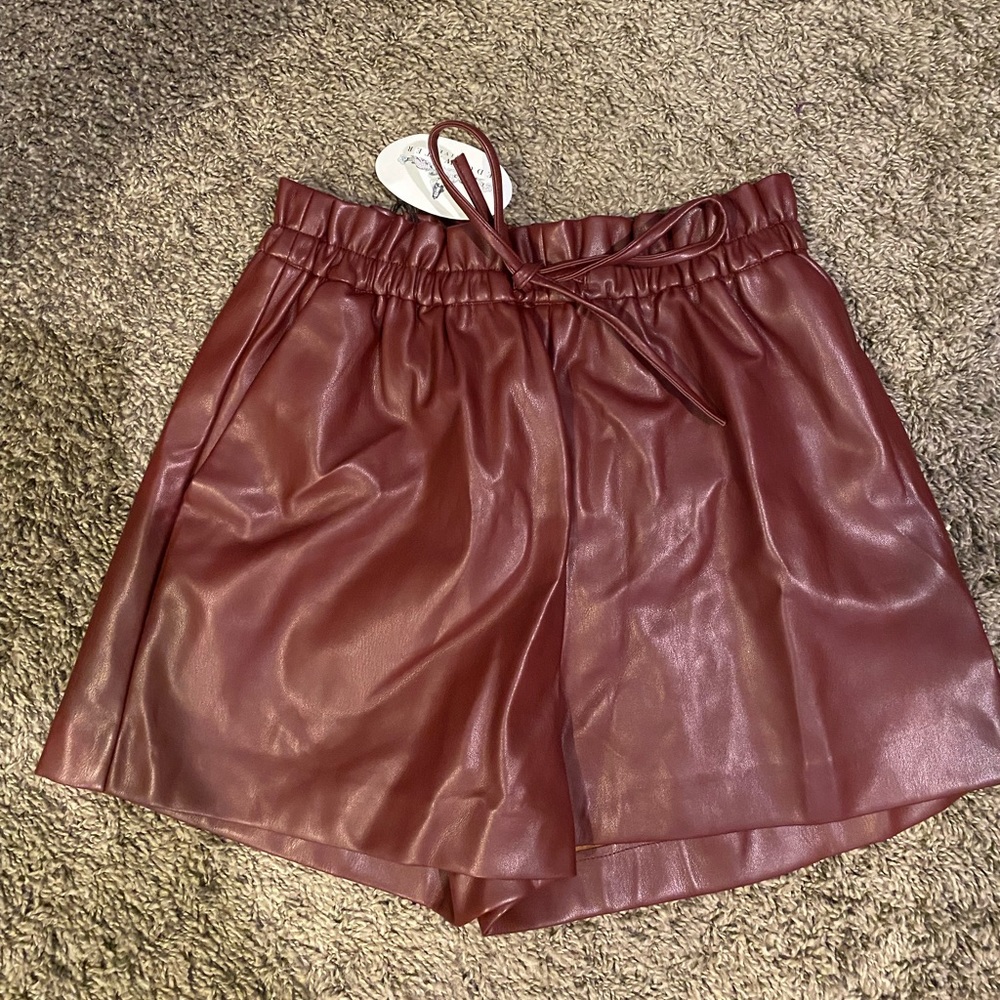 Burgundy leather shorts